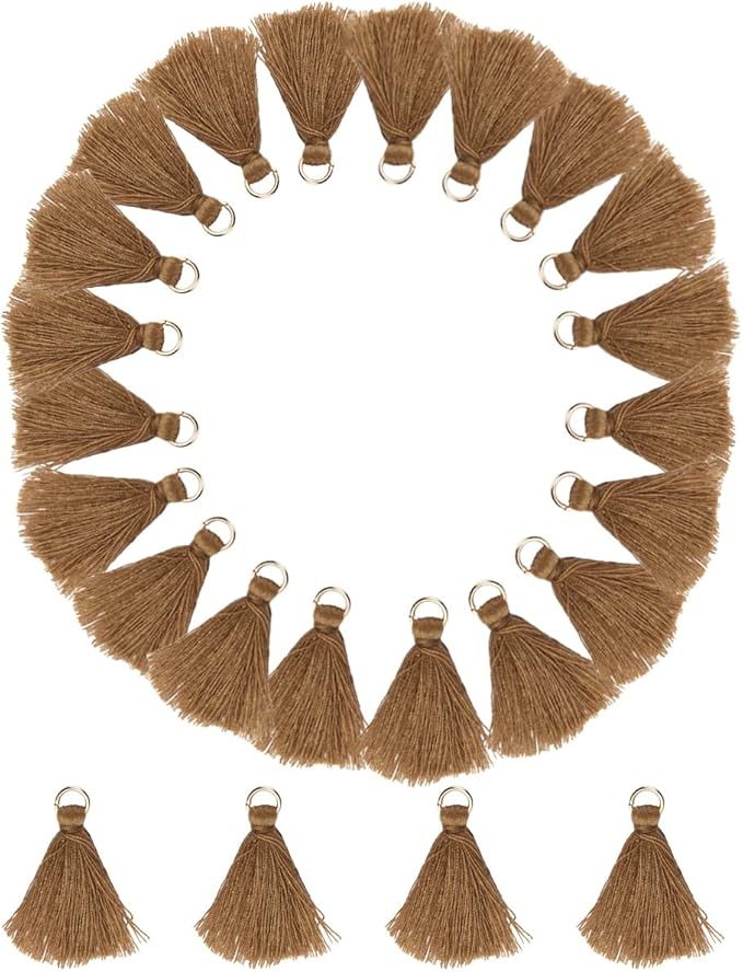 MSCFTFB 100 Pieces Mini Tassels Mala Tassel Kit with Jump Rings for Earring Necklace Jewelry Making Garland Keychain Charms Crafts Decorations(Khaki)