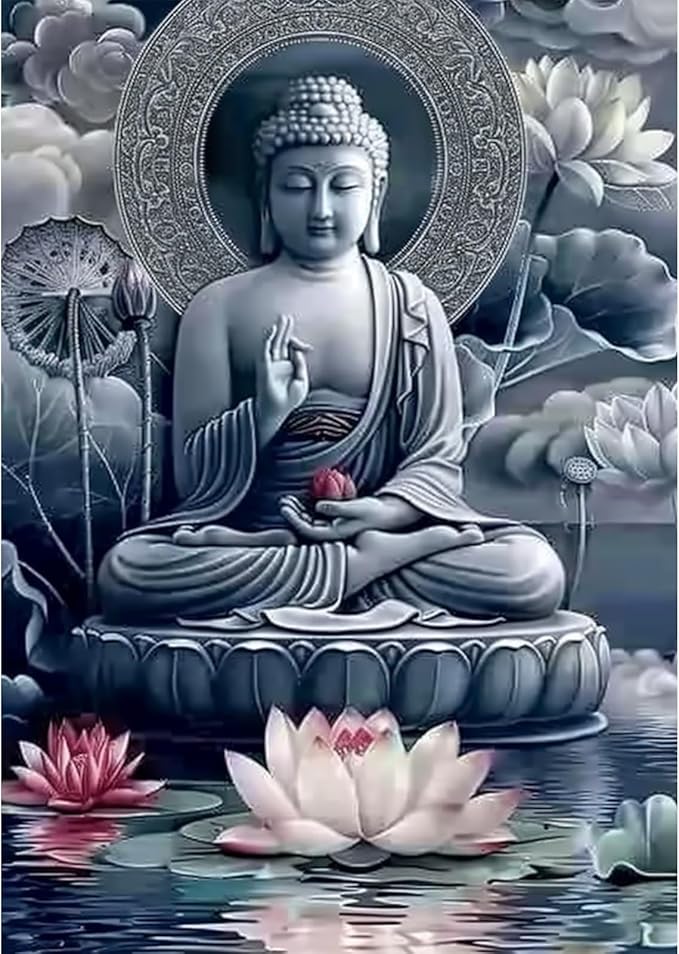 SENQAO Buddha Diamond Art Kits for Adults, Lotus Diamond Painting Kit for Beginners, Round 5D DIY Diamond Dots, Full Drill Painting Kit Art and Crafts for Adults Home Wall Decor 12x16inch