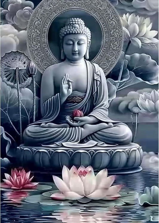 SENQAO Buddha Diamond Art Kits for Adults, Lotus Diamond Painting Kit for Beginners, Round 5D DIY Diamond Dots, Full Drill Painting Kit Art and Crafts for Adults Home Wall Decor 12x16inch