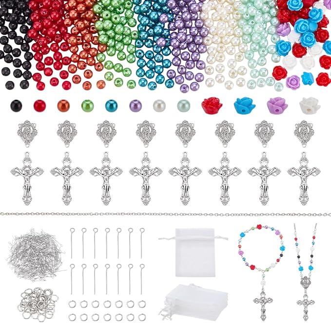 PH PandaHall Rosary Necklace Making Kit Rosary Prayer Jewelry Making Supplies First Communion Necklace Set Pearl Beads Cross Beads Kit for Easter Eid Mubarak Ramadan Bracelets Necklaces