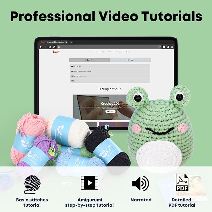 Crochet Kit for Beginners: Frog Crochet Kit for Adults, Learn to Crochet, Include Easy to Use Yarn, Step-by-Step Video, Patterns, Cute Animal Design, Thanksgiving Christmas Birthday Gift