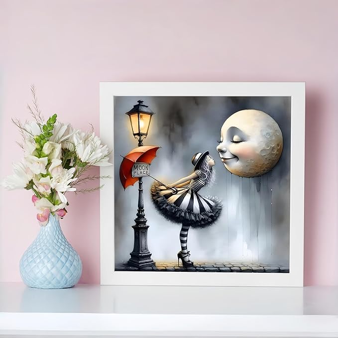 Diamond Art Kits for Adults Girl Kissing the Moon, DIY 5D Diamond Painting Kit for Beginners, Full Round Drill Gem Art Dots for Adults, Diamond Dots Paintings Crafts Home Wall Decor 14X14 Inch