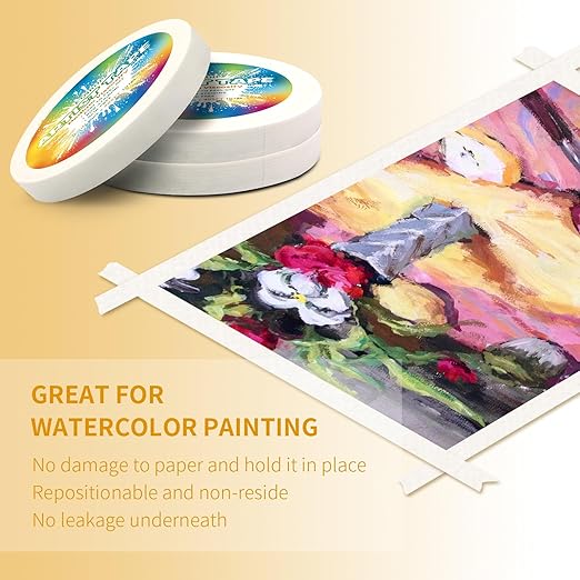 White Art Tape Medium Tack Artist Masking Tape Paper Acid Free Tape Watercolor Painters Tape Artists Tape for Drafting Art Watercolor Painting Canvas Framing, 0.5 inch Wide 495FT Long