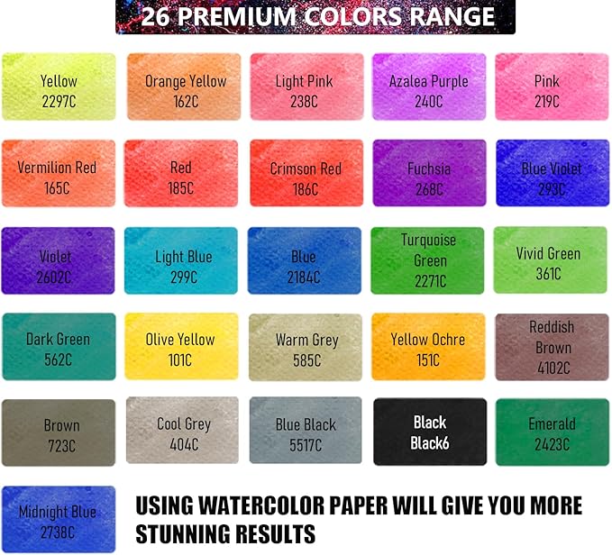 32 Watercolor Pens Set Includes 26 Vivid Colors, Real Brush Tips Paint Markers Set with 2 Blender Pens, Watercolor Pad and Coloring Pad, Art Supplies Gifts for Beginners Young Artists and Adults