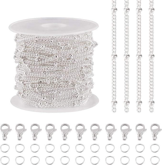 Sparkeads 5M Silver Chain for Jewelry Making,Stainless Steel Chain,Silver Link Necklaces for Women,Cable Chain Bracelet Chains for Bracelet DIY Earring Craft Supplies Jewelry Making,1.8-2.6x0.5mm