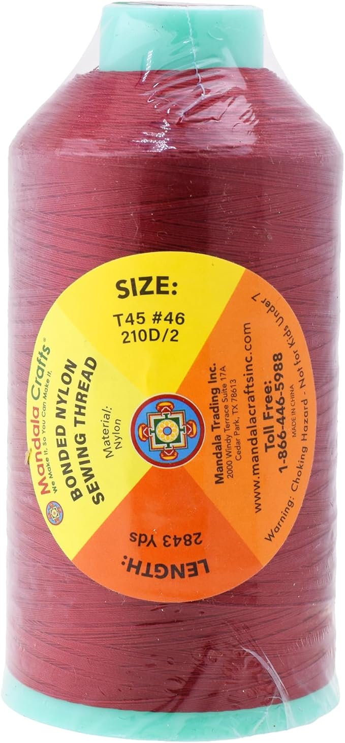 Mandala Crafts Size 46 210D T45 Bonded Nylon Thread - Maroon 2843 YDs Tex 45 Heavy Duty Sewing Threads for Leather, Jeans, Weaving, Outdoor Marine Upholstery