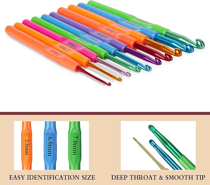 Ergonomic Crochet Hook, Crochet Needles, Ergonomic Handle Crochet Hook, Colorful Soft Handle Knitting Needles, Suitable for Beginners and Experienced Crochet Enthusiasts (2.0mm)