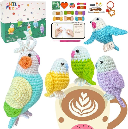 ChillFuzz Animal Crochet Kit Beginner Crochet Kit for Adults with Yarn Hook and Step by Step Instructions Relaxing DIY Gift Parrot