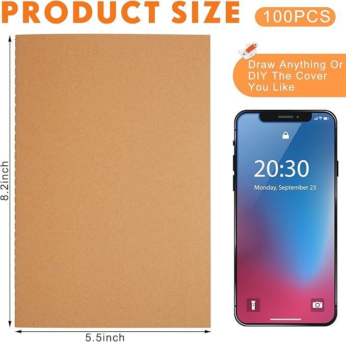 mimorou 100 pcs journals notebooks bulk - kraft softcover a5 small notebooks 5.5 inch x 8.3 inch notepads with 60 page 30 sheet for writing sketch travel office supplies(brown,lined)