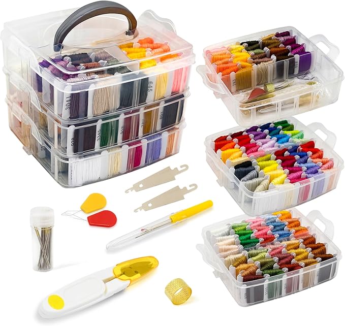 187Pcs Embroidery Floss Polyester Cross-Stitch Thread Kit with Tailoring Tools 150 Colors Friendship Bracelets Floss for Embroideries Sewing Handicraft DIY Project
