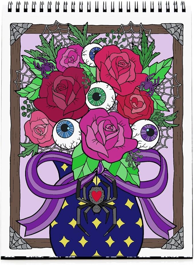 Conquest Journals Waiting for The Night Gothic Love Coloring Book, Goth Valentine's Day-Inspired Designs to Color, 30 Perforated Pages, Top-Spiral, Durable Bookboard-Wrapped Back Cover, 8'' x 10.5''