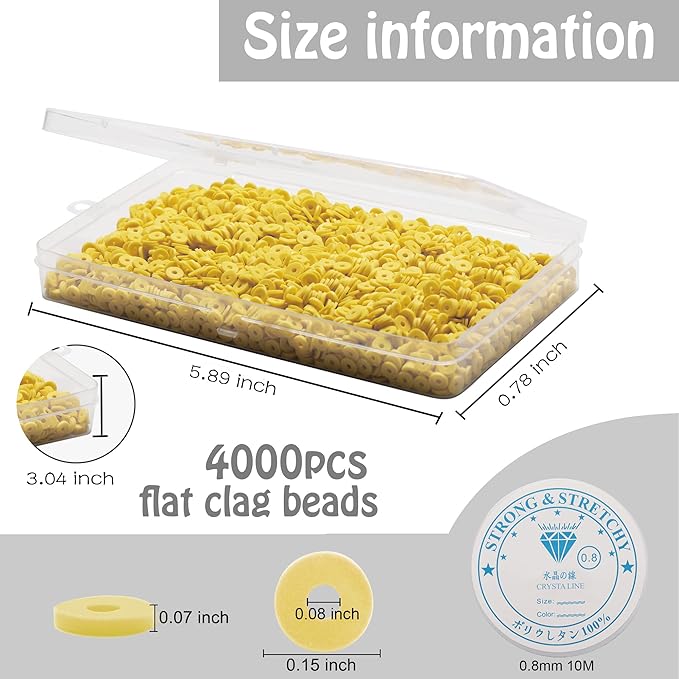 4000 Pcs Clay Beads for Bracelets Making, Polymer Spacer Flat DIY for Jewelry Necklace Earring Making Kit, Preppy Aesthetic Heishi Heshie Thin Disk Beads Assortments Set 4 6 8MM (OR-3-04, 4MM)