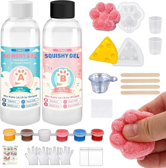 Taba Squishy Kit - 7oz DIY Liquid Silicone Making Set for Squishy Maker, All-in-one Rubber Squishy Kit with Guided, Mold, Flocking Powder - Bubble Free, Fast Cure for Beginners, Stress Relief & Gifts
