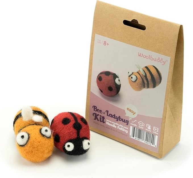 Woolbuddy Needle Felting Kit for Beginners Adults, Bee and Ladybug Animal Craft Set, Includes Materials, Tools, and Instructions for DIY Hobbyists