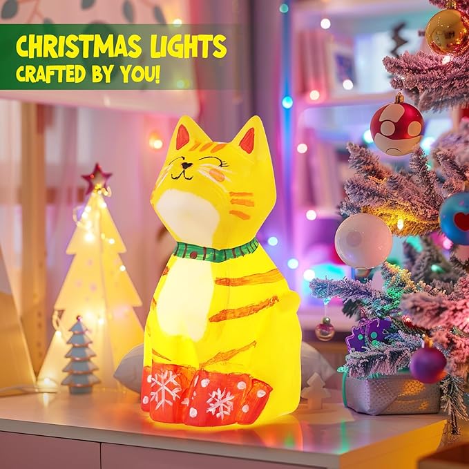 paint your own cat lamp kit, arts and crafts for kids ages 8-12, art supplies painting kit for kids 6-12, cat night light toys girls boy birthday christmas gifts for kid ages 3 4 5 6 7 8 9 10 11 12+