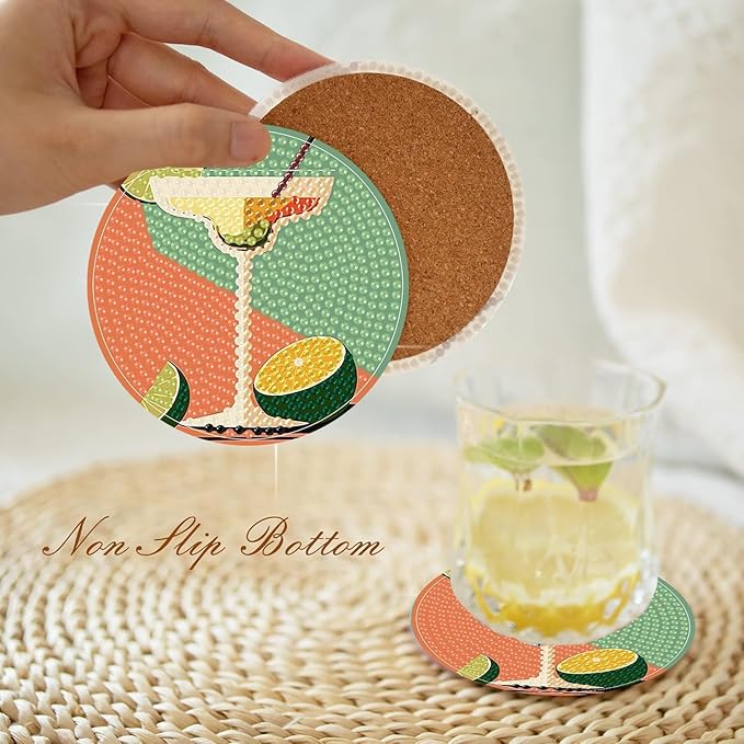 igoodom Diamond Art Coasters Kit, 6 PCS Cocktail Diamond Painting Coasters Kit for Adults with Holder, DIY Mosaic Crafts for Adults 3.9inch