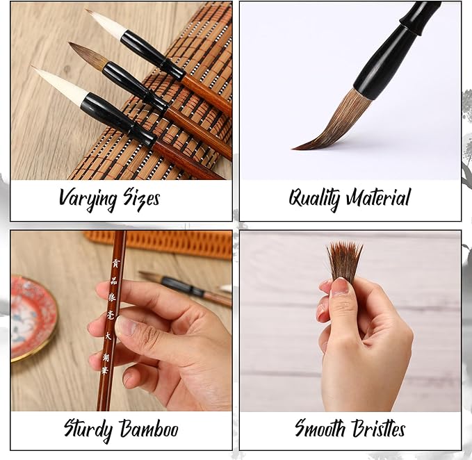 Resurhang 48 Pcs Chinese Calligraphy Brush Set Watercolor Brushes Bulk with Roll up Bamboo Brush Holder Writing Drawing Brushes for Kanji, Japanese Sumi, Drawing, Writing, Painting, Art Supplies