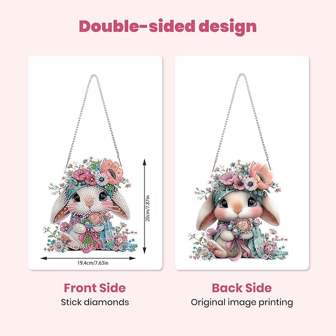 MXJSUA Diamond Art Hanging Kits for Adults Beginners, DIY Acrylic 5D Special Shaped Crystal Diamond Gem Art Painting Hanging Ornament for Home Wall Decor and Gift (Easter Bunny Flowers)