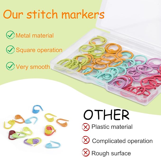 Lokunn 50 Pcs Crochet Stitch Markers, 5 Color Helical-Shaped Stitch Markers for Crocheting, 9 Pcs Large Eye Blunt Sewing Needles with Storage Box for DIY and Craft Sewing