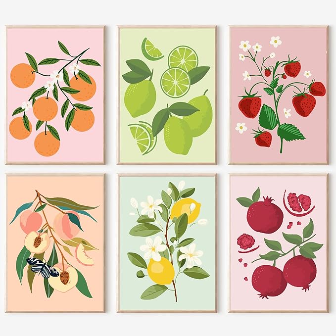 cupmod 6Pack Paint by Number for Adults and Kids,DIY Acrylic Painting Paint by Numbers Kits on Canvas Without Frame,Fruit Oil Painting for Home Wall Decor 7.8x11.8inch, MT11375-MT11380