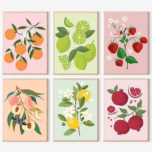 cupmod 6Pack Paint by Number for Adults and Kids,DIY Acrylic Painting Paint by Numbers Kits on Canvas Without Frame,Fruit Oil Painting for Home Wall Decor 7.8x11.8inch, MT11375-MT11380