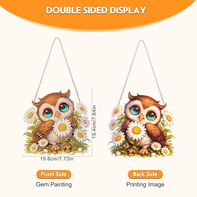 NEWENMO Diamond Art Kit for Adult, Floral Owl, Diamond Art Painting Double Sided Window Pendants for Home Garden Wall Hanging, DIY Special Shaped Gem Hanging Ornaments, Cute Owl