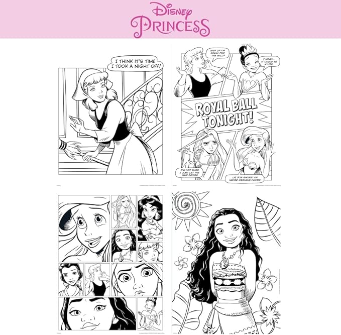 Disney Princess Coloring Book for Adults and Kids, Black & White Sheets, Velvet Coloring Pages, Stickers, Washable Markers