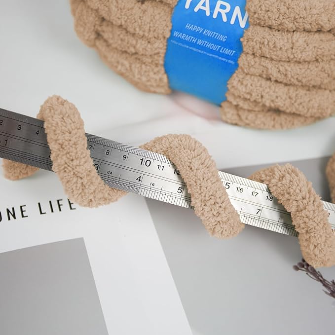 Chunky Yarn for Hand Knitting and Blankets – Super Soft Jumbo Chenille Yarn Pack for Crocheting, Bulky DIY Projects, 8 Skeins(Khaki)