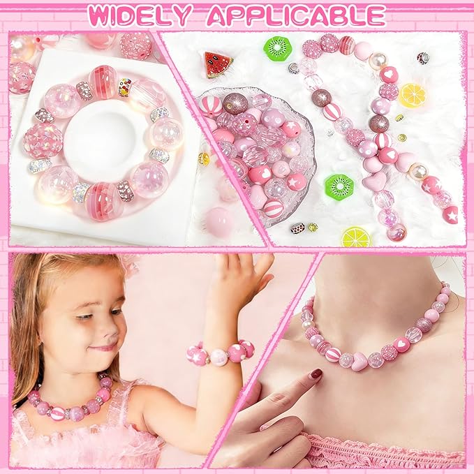 163 Pcs Pen Beads for Beadable Pens: Bubblegum Beads for Pen Making Bulk with Spacer Bead Rhinestone Bead (Pink)