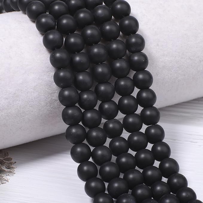 Stone Beads, 45pcs Matte Black Onyx, 8mm Round Loose Beads for Jewelry Making, Bracelets, with Bag, String & Card