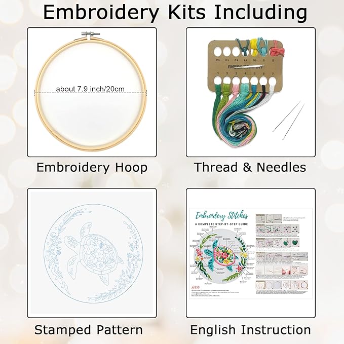 Louise Maelys Sea Turtles Embroidery Kits for Beginners, DIY Cross Stitch Starter Craft Kit for Adults Including Cloth with Pattern, Hoop, Needles Instruction and Threads