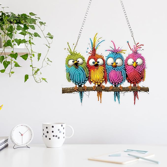 MAXBYE Diamonds Painting Kits for Adults, Diamond Art Painting Pendant Kits, 5D Diamonds Painting Hanging Ornament Bird, DIY Crystal Window Pendant Kit for Adults Gift Wall Home Decoration