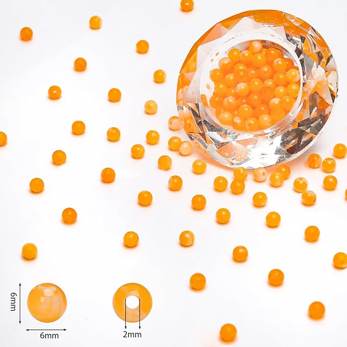 bonny boxx 1000pcs 6mm orange jade round beads, smooth acrylic balls, plastic resin gumball bubblegum chunky beads for necklace & bracelet making, crafting supplies