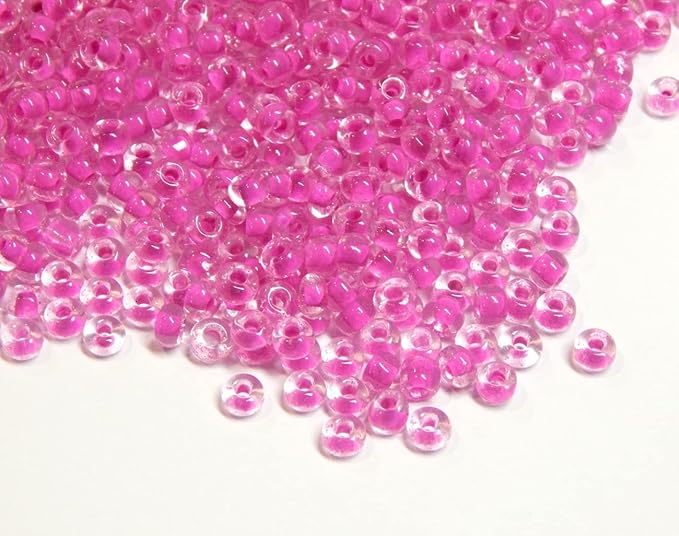 Perlin Glass Seed Beads 4mm 6/0 Round 1100pcs Mini Small Pony Spacer Beads Kit for Jewelry Making Earrings Bracelets Pendants Waist DIY Handmade (Pink Inside Colour)