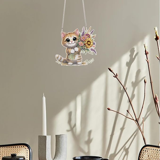 TDFERAN Diamond Art Hanging Pendants Cat Mosaic Making Kits by Kits Home Decoration Pendant Diamond Art Hanging Sign Onament Art Wind Chimes Hanging Pendants for Wall Home Decor