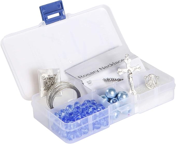 Linpeng Sky Blue Glass Crystal Pearl Beads Rosary Jewerly Kit, Rosary Making Supplies, Gift for Beader, 1 Pack