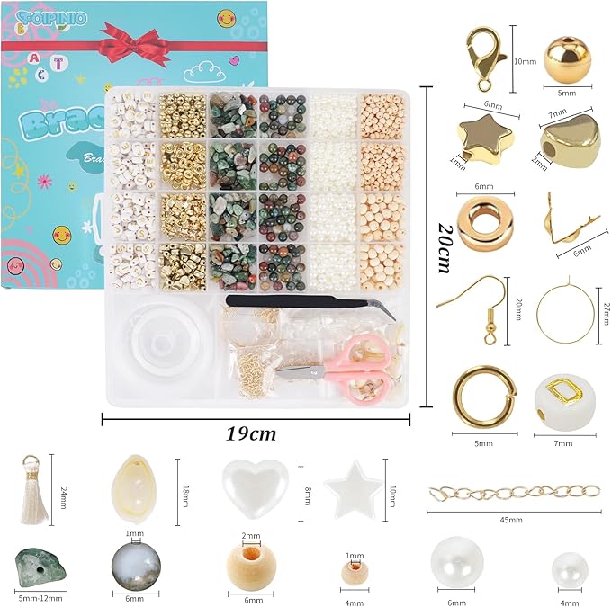 toipinio bracelet making kit jewelry making supplies kit natural stone beads for irregular natural stone with for diy craft -1736 pcs friendship bracelet/necklace/earrings for adults (indian jasper)