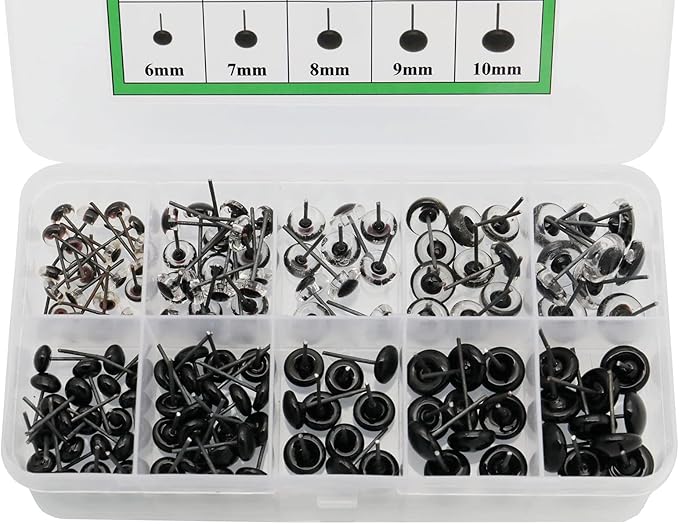 140Pcs Needle Felting Eyes 6-10mm mini Glass Black with Clear Eyes Kits for Teddy Puppets Dolls Wool Felting Crafts
