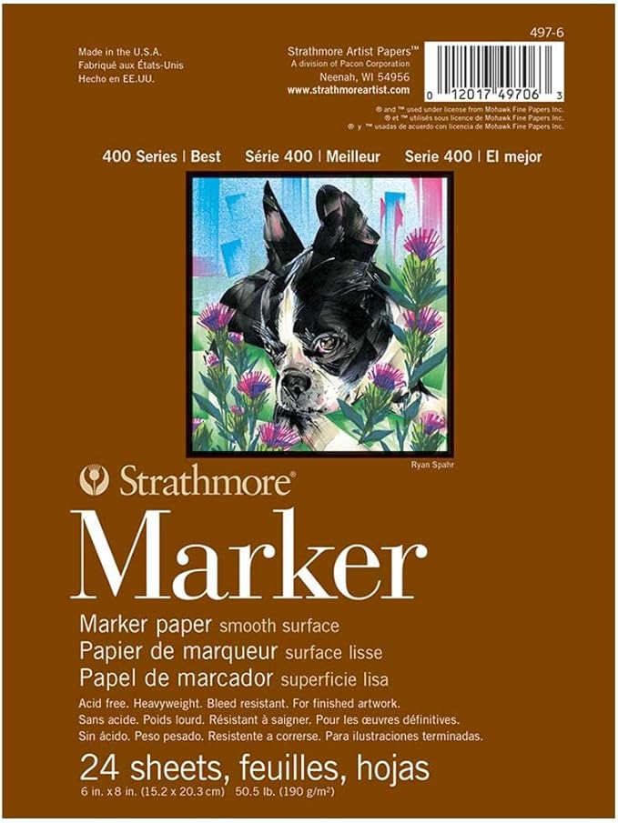 Strathmore Marker Paper Pad 6"X8"-50lb Smooth 24 Sheets -62497600