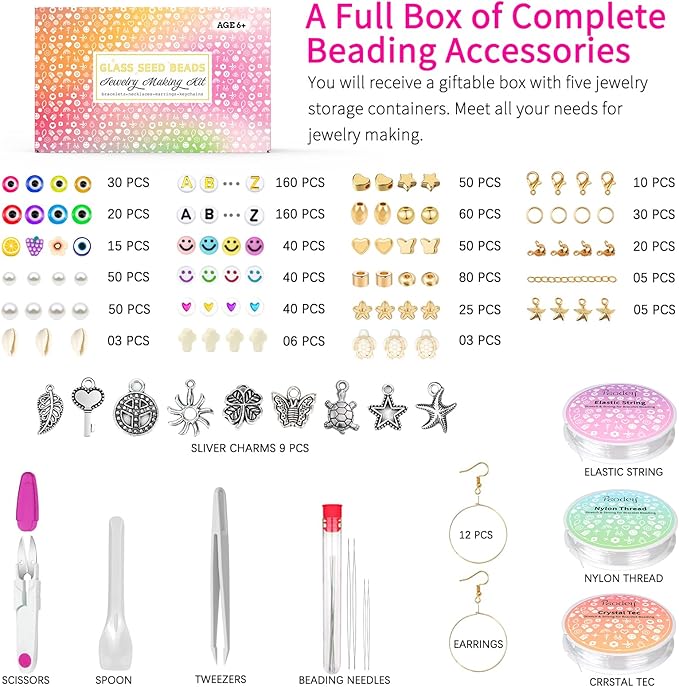Friendship Bracelet Kit 3mm Seed Beads, 30000 Pcs 8/0 96 Colors Small Glass Beads Embroidery Kit with Letter Bead Charms for Jewelry Making Gifts Necklaces Waist Beads DIY Arts and Crafts for Adults
