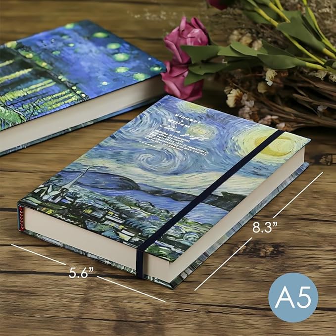 Art Journal, Sketch book, Blank Notebook, 130gsm, Thick Paper Sketchbook, A5, Hardcover Drawing Notebook, Blank Page Journal, Lay Flat, Unlined, Van Gogh Starry Night, Sketch Books for Adults