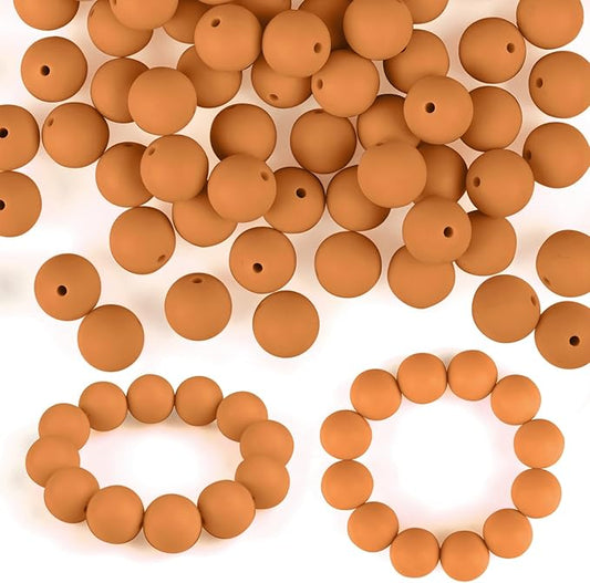 ASTARON 100 Pcs 15mm Silicone Beads for Keychain Making, Ochre Yellow Round Rubber Beads Bulk for Bracelets Beadable Pens Decorations Crafts Supplies