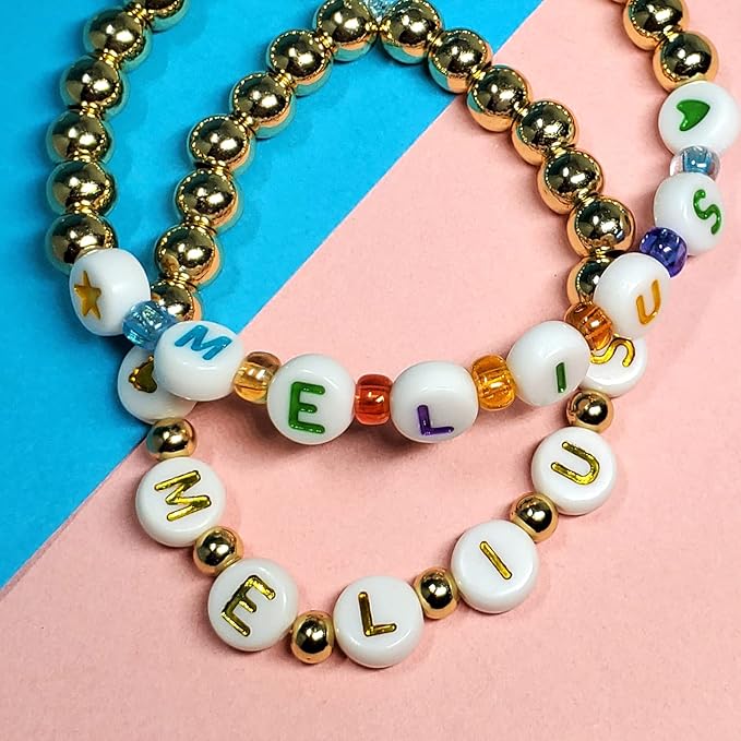 Melius Acrylic Colorful Letter Beads, 1450 Pcs 4x7mm Round Alphabet Beads in 28 Grid Box for Jewelry Making, DIY Bracelets, Necklaces, Key Chains, Bracelets (4x7mm, Colorful)