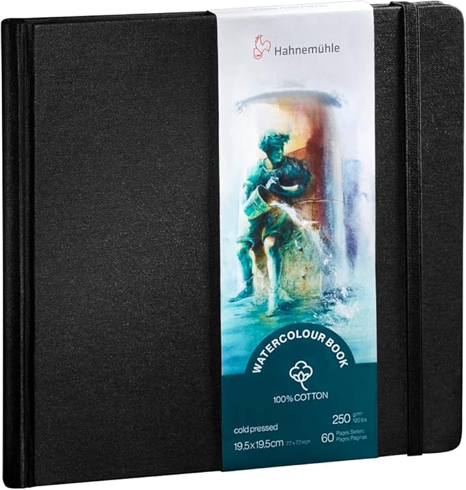 Hahnemühle 10625357 Watercolour Book 250 G/M2, 100% Cotton, AQUARELA NOTEBOK, TAM 19.5X19.5CM, 30 FLS/60 PAG., Natural White
