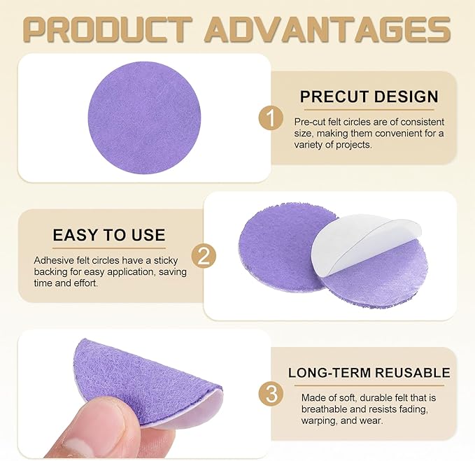 uxcell 100 Pcs Adhesive Felt Circles, 3/4" Round Non-Woven Felt Pads Stickers Dots Pre Cut for DIY Crafts Sewing Handcraft Costume Holiday Decoration, Light Purple