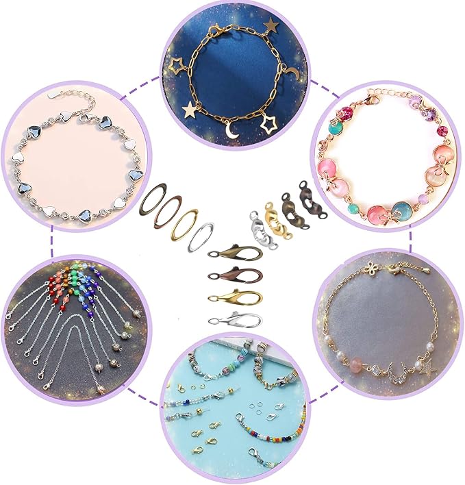 Olylkx 720pcs Lobster Claw Clasps, Bead Tips Knot Covers, Open Jump Ring Connectors, Jewelry Making Accessories Set (12 Styles)