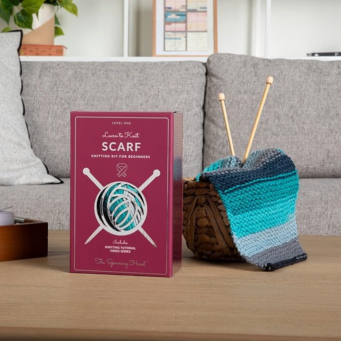 The Spinning Hand Knitting Kit for Beginners Adults – Learn to Knit Scarf Kit with Yarn, Needles & Step-by-Step Video Tutorials – Complete Starter Set (Nebula)