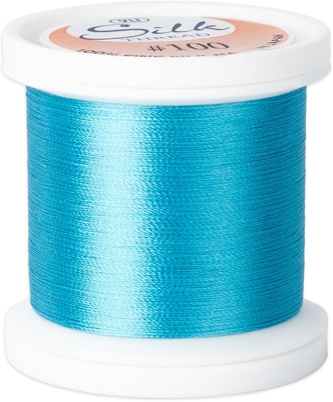 YLI Threads Silk Thread – 100 wt Fine Japanese Silk for Appliqué, EPP, and Quilting - Bright Aqua