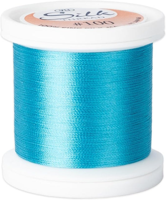 YLI Threads Silk Thread – 100 wt Fine Japanese Silk for Appliqué, EPP, and Quilting - Bright Aqua