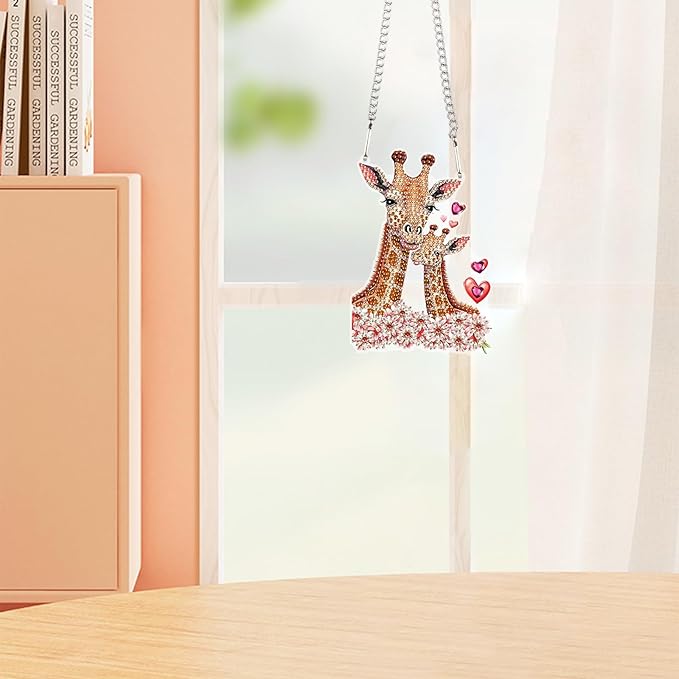 AiYuanzsh DIY Acrylic Diamond Painting Hanging Kits, Love Giraffes Special Shape Diamond Rhinestone Round Diamond Art, Window Decorations Home Garden Wall Hangings Valentine's Day Gifts